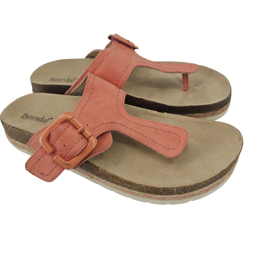Bjorndal Women’s Penelope Footbed T-strap thong slip-on Sandal-Coral 9 Boho Gorp